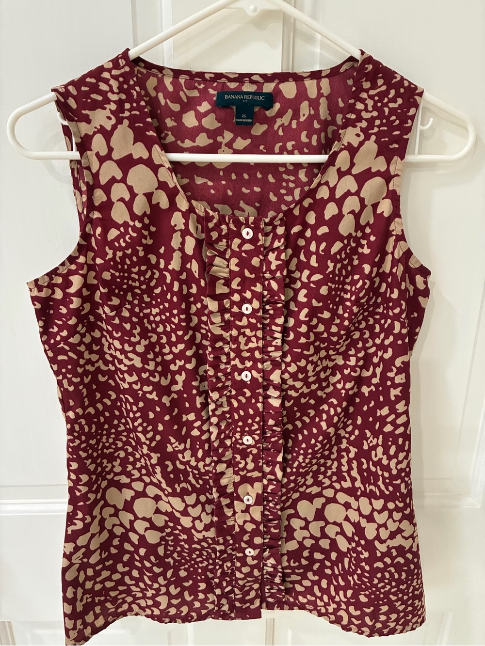 Banana Republic Burgundy and Beige Ruffle-Front Sleeveless Top